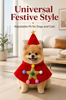 Cape de Noël en peluche douce rouge pour animaux de compagnie avec étoile dorée et pompons colorés - Costume festif pour chiens et chats