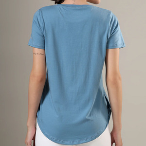 T-shirt en coton de haute qualité pour femme, personnalisable avec logo, nouveau design, couleur unie, décontracté, été, vente en gros, t-shirts de sport vierges pour femme - Product Image 4