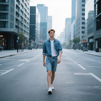 Ensemble de mode personnalisé en deux pièces, veste en jean et short en jean, ensemble de costume avec logo personnalisé, ensemble de jean pour hommes