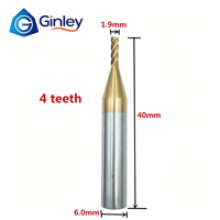 Endmill Karbida Padat Berlapis TiN Presisi 4 Flute 3 Flute D1.9 2.0*40mm Shank 6mm CNC Key Duplicator untuk Xhorse Cgdi 2m2 Tank