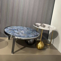 Table basse moderne pour salon, pieds en acier inoxydable, plateau en pierre frittée, table basse ronde