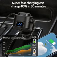 Câbles Type-C KC-126 80CM 360 °   Chargeur de voiture avec lumière ambiante RVB colorée, adaptateur de charge USB/PD, affichage numérique de la tension