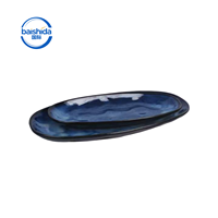 Assiette ovale en céramique, glaçure réactive bleue, style américain, écologique, pour servir des sushis, vaisselle de restaurant