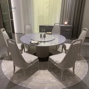Modern luxury furniture Kitchen Table set 4 Chairs Top Round Corner Stainless Steel Marble Dining Table Set