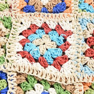 Sombrero de Paja de Verano Colorido Retro para Mujer, Estilo Étnico, con Flores Tejidas a Mano, Sombrero de Paja de Papel, Moda para Exteriores - Product Image 3