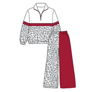 Conjunto de Ropa Casual y Moderna para Niñas, 2 Piezas, Colores del Equipo Escolar, Estampado de Leopardo, Top de Manga Larga y Pantalones - Product Image 2