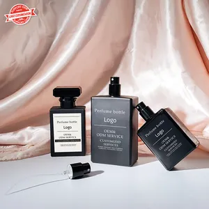 Frasco de vidro para perfume masculino quadrado preto por atacado