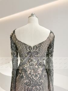 RuolaiLWC8090ホットスタイルロングフレアスリーブVネックイブニングドレスビーズスプリットクリスタルウエディングドレス - Product Image 6