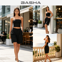BASHAsports Ensemble 2 pièces pour femme : Haut bustier et short plissé taille haute, tenue de sport décontractée pour la gym, le fitness et le quotidien