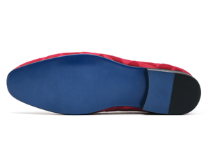 Mocassins en velours rouge pour hommes, chaussures habillées à enfiler, bout rond, boucle à perles noires, respirants, pour le bureau, les mariages et les soirées - Product Image 2