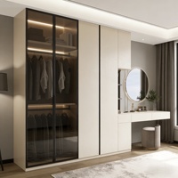 Armoire coulissante en verre avec coiffeuse LED - Dressing de chambre personnalisé OEM