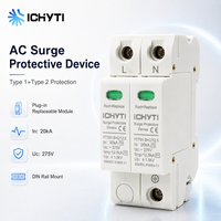 Dispositif de protection contre les surtensions AC Type 1+2 SPD 2P 275V Iimp 12.5kA en 20kA EN IEC 61643-11 Parafoudre sur rail DIN pour boîtier de distribution