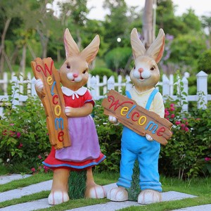 Estátua de jardim para decoração, modelo de coelho fofo, animal dos desenhos animados, decoração de jardim de infância, esculturas de fibra de vidro - Product Image 6