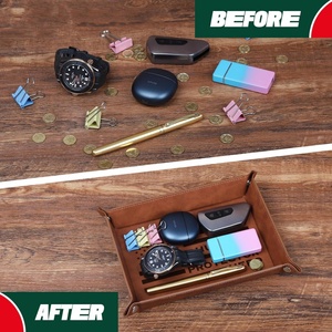 Desktop Nightstand Entryway Valet Tray Desktop Storage Organizer PU Leather Catchall Holder Bedside Vanity Foldable Tray - Product Image 5