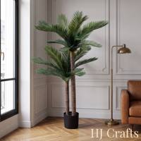 Vente en gros de palmier sago artificiel de 1,2 m, plante de cycas artificielle à double tête de 4 pieds en pot pour la décoration intérieure et extérieure des maisons et des hôtels tropicaux