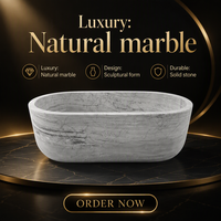 Baignoire autoportante ovale en marbre gris clair, veinage horizontal sculpté, pierre naturelle pour salle de bain, spa moderne