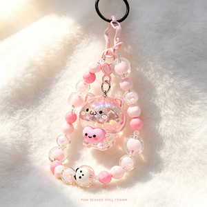 Gradient Acrylic Doll Keychain Colorful Beaded Chain With Carabiner Kawaii Fashion Backpack <b>Keyring</b> Gift - Product Image 2