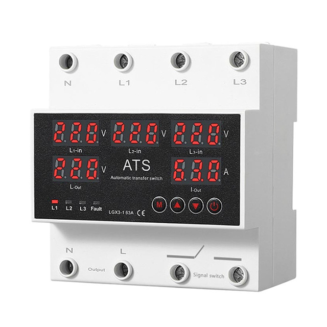 ATS Dual Power Automatic Transfer Switch Three-way 5-display 63A80A100A Over/undervoltage Protector Single Phase Current