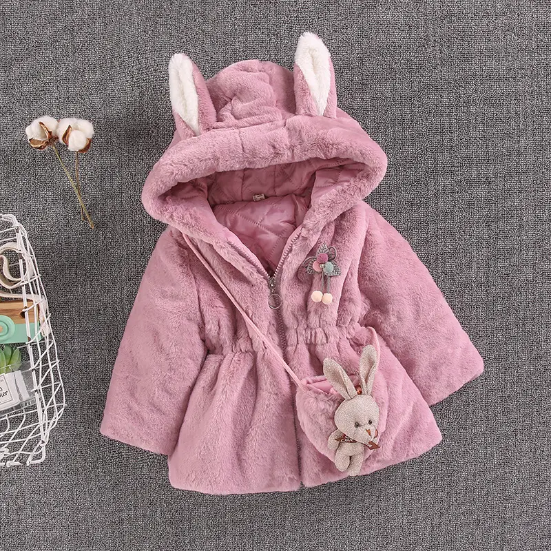 Inverno nuova ragazza maglione di lana neonata cartone animato coniglio addensato trapuntato imitazione pelliccia cappotto