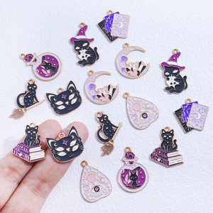Colgantes de aleación DIY con diseño de gato mágico de la serie Tarot de dibujos animados, con efecto de goteo de aceite, accesorios de joyería para pulseras y collares - Product Image 2