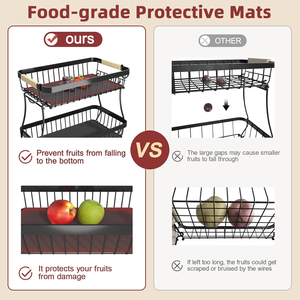 Panier de rangement en métal à <span class=keywords><strong>2</strong></span> niveaux pour fruits, pain, collations et légumes, avec poignée en bois et <span class=keywords><strong>2</strong></span> crochets mobiles amovibles - Product Image 5