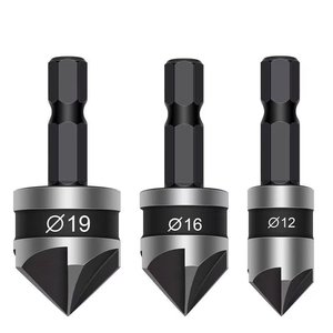 3PC <strong>HCS</strong> Countersink Bore Chamfer <strong>Bit</strong> Set 12mm 16mm 19mm 5 Flutes 90 Degree 1/4'' Hex Shank Countersink <strong>Drill</strong> <strong>Bit</strong> for <strong>Wood</strong> - Product Image 1