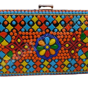 Multi-color Floral Resin Motifs in Metallic <b>Frame</b> Box Clutch - Product Image 1