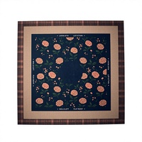 Tapis de Mahjong Pliable de Luxe Moderne Premium 33,5 po Antidérapant en Caoutchouc Écologique Bleu Marine à Motif Floral pour 4 Joueurs (Poker)