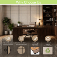 Panneaux acoustiques en fibre de polyester à grain de bois imitation Qinsound, insonorisants, écologiques, décoration murale intérieure pour bureaux modernes