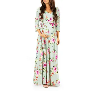 Fashion Sexy Women Pregnant Clothes V Neck Adjustable Belt Design Nursing Wear Plus Size Casual Maternity Long Dress