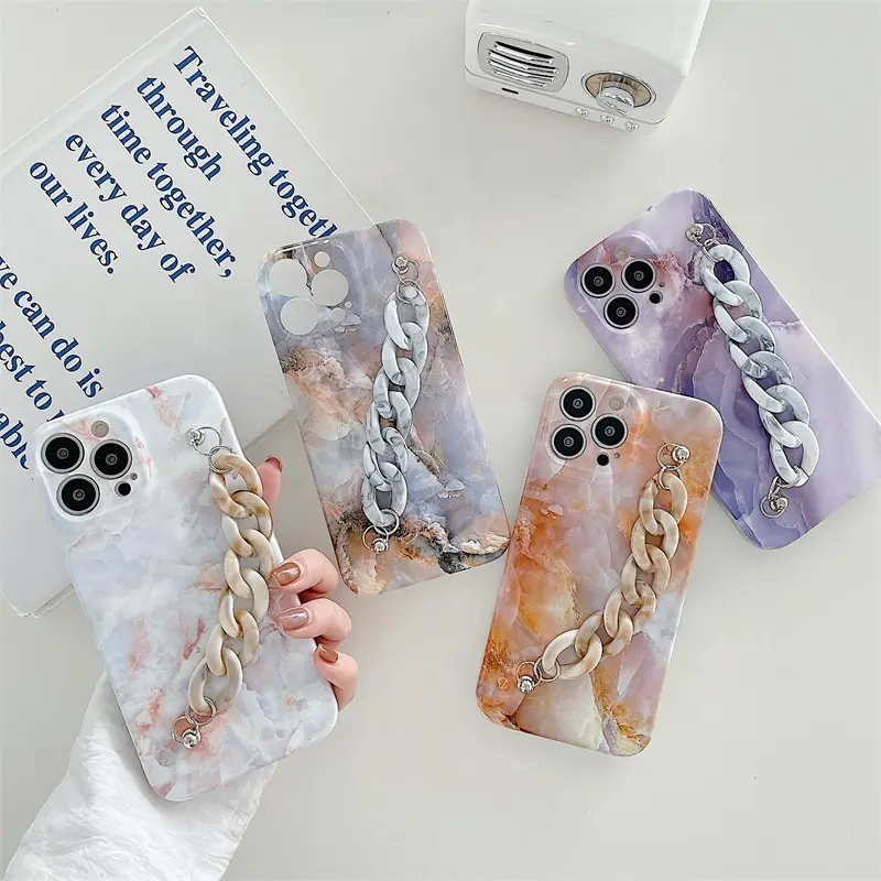 Luxury marble wrist chain phone case for iphone 13 marble IMD soft tpu phone cover for iphone xs 11 12 13