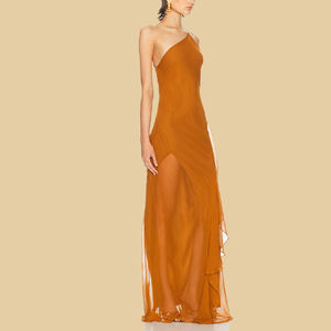 <span class=keywords><strong>Abiti</strong></span> <span class=keywords><strong>da</strong></span> <span class=keywords><strong>Sera</strong></span> Maxi Personalizzati in Tessuto Chiffon di Peso Medio Monospalla con Vita Naturale Completamente Foderati con Balze a Strati e Orlo Asimmetrico - Product Image 2