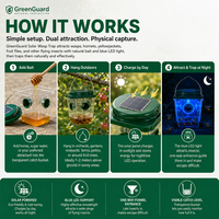 Piège à mouches solaire LED extérieur réutilisable, piège suspendu pour guêpes et abeilles, lutte antiparasitaire pour jardin et cour, piège solaire pour guêpes avec lumière LED UV