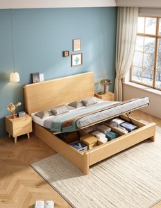 Base de Cama de Madera Maciza Natural de Alta Calidad, Cama Moderna con Cabecera de Paneles Horizontales para Dormitorio - Product Image 3