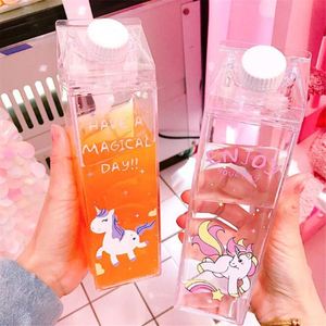 Bouteille de lait en plastique transparente carrée anti-fuite avec logo personnalisé 500ml/1000ml, mignonne, pour boire directement, unisexe, pour fêtes, type carton - Product Image 2