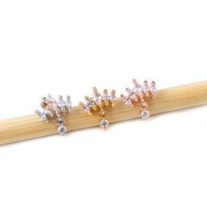 Boucles d'oreilles clous en acier inoxydable 316L, motif nœud papillon, zircon cubique, hypoallergéniques, pour <span class=keywords><strong>piercing</strong></span> hélix, bijoux pour femmes, 0,8*6 mm - Product Image 5