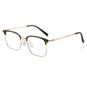 Gafas de hombre con montura rectangular sin montura dorada con efecto caparazón de tortuga, de titanio puro, ligeras, modelo 26030, para miopía - Product Image 1