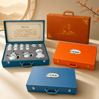 Service à thé chinois 13 pièces en porcelaine Grande Muraille, coffret cadeau, service à thé Gongfu, théière Gaiwan, Cha Hai, 8 tasses, peinture paysagère, bord doré