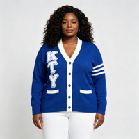 Pulls et Manteaux Tricotés Personnalisés Unisexe Hiver pour Femmes et Hommes KTY Sorority, Cardigans Bleus Ornés d'un Badge d'Association Personnalisé