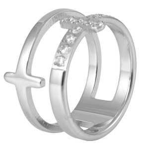 yunnique Double Layered Cross <b>Ring</b> Steel Gold Channel Setting Women's Fashion Jewelry Index <b>Finger</b> <b>Ring</b> - Product Image 5