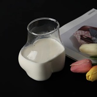 Tasse en verre borosilicate transparente à bouton-poussoir, style mignon, résistante aux hautes températures pour boissons froides et café