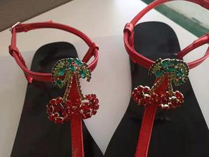 Fabbrica Fatto A Mano di Alta Qualità di Cuoio Reale di Ciliegio di Strass <span class=keywords><strong>Spiaggia</strong></span> <span class=keywords><strong>Sandali</strong></span> Piatti per Le Donne - Product Image 6