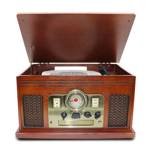Tourne-disque multifonctionnel de style bois <span class=keywords><strong>vintage</strong></span> avec haut-parleur stéréo intégré et radio FM, combo rétro - Product Image 1