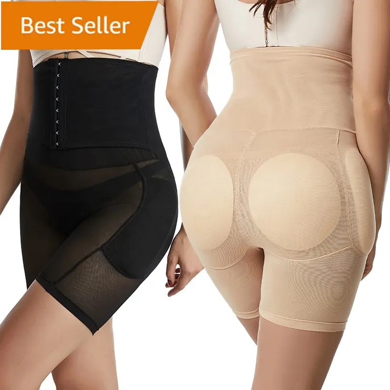 Women Butt Lifter High Waist Trainer Shapewear Tummy Control 4 Removable Pads Hip Enhancer Compression Girdle Panties