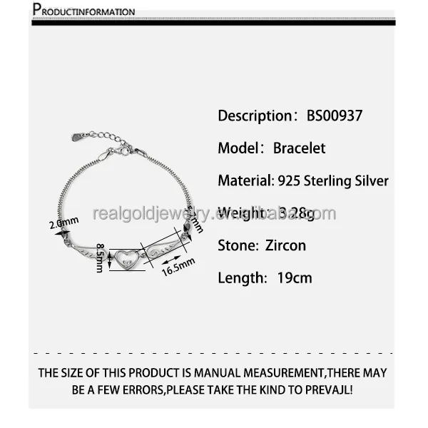 ラブリーハート14Kゴールドメッキ925スターリングシルバーキュービックジルコンブレスレットエンジェルウィングチェーンリンクチャームブレスレット卸売