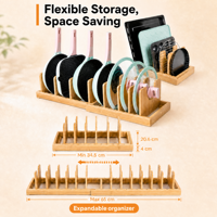 Support de Rangement Extensible en Bambou Écologique et Durable pour Casseroles et Poêles, avec Support de Couvercles Multi-emplacements Ajustable, Étanche et Gain de Place – Vente en Gros, Personnalisable, OEM