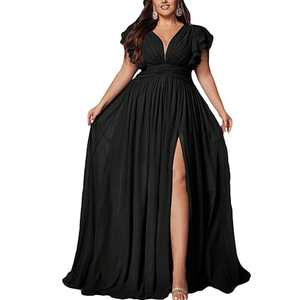 chinese dress ladies Plus Size Deep V Neck Ruffles Sleeves A Line Wholesale Bridesmaid Dresses