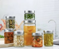 Stoples Madu Kaca Bulat Tutup Aluminium Berkualitas Tinggi untuk Penyimpanan Dapur, Wadah Kue Cokelat, Tahan Lama, Kedap Udara, Transparan