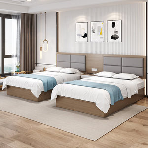 Hotel Room Furniture Cheap <b>Bed</b> Bedroom Set Modern Wooden Apartment - Product Image 2