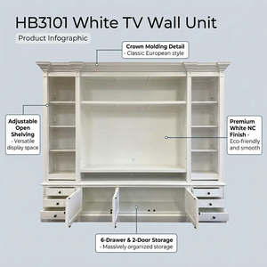 2.6M Extra Large Solid Pine <strong>TV</strong> Entertainment <strong>Wall</strong> Unit Modern Farmhouse Media Center White Pine <strong>TV</strong> Stand with 6-Drawer Storage - Product Image 3
